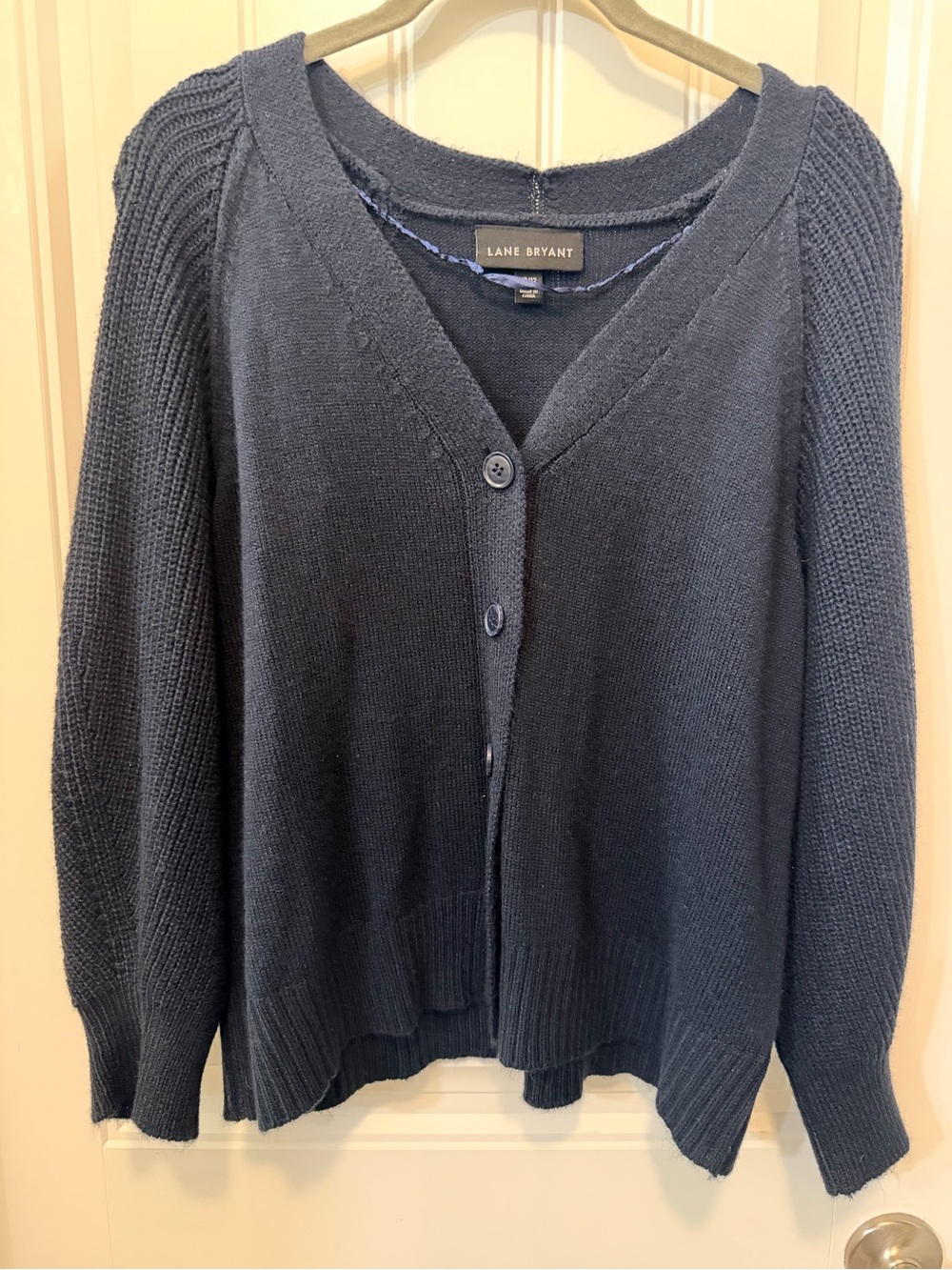 Lane Bryant Dark Blue Button-Front V-Neck Cardigan